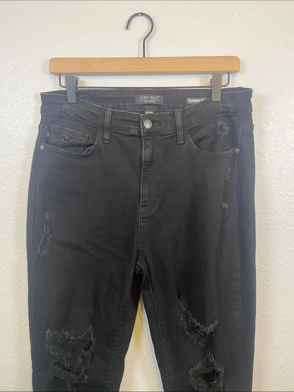 Judy Blue Black Slasher Distressed Boyfriend Fit Jeans Size 11 / 30